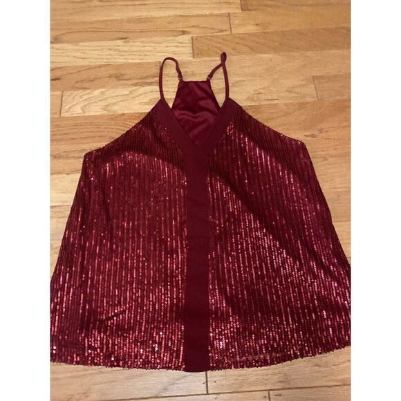 Women's maroon sequined v - neck spaghetti strap lined blouse size XL - Picture 1 of 9